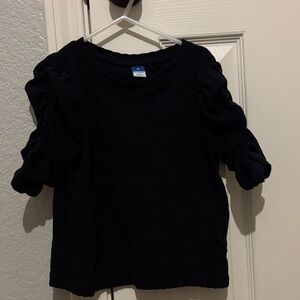 Black Ruched Sleeve Knit Top